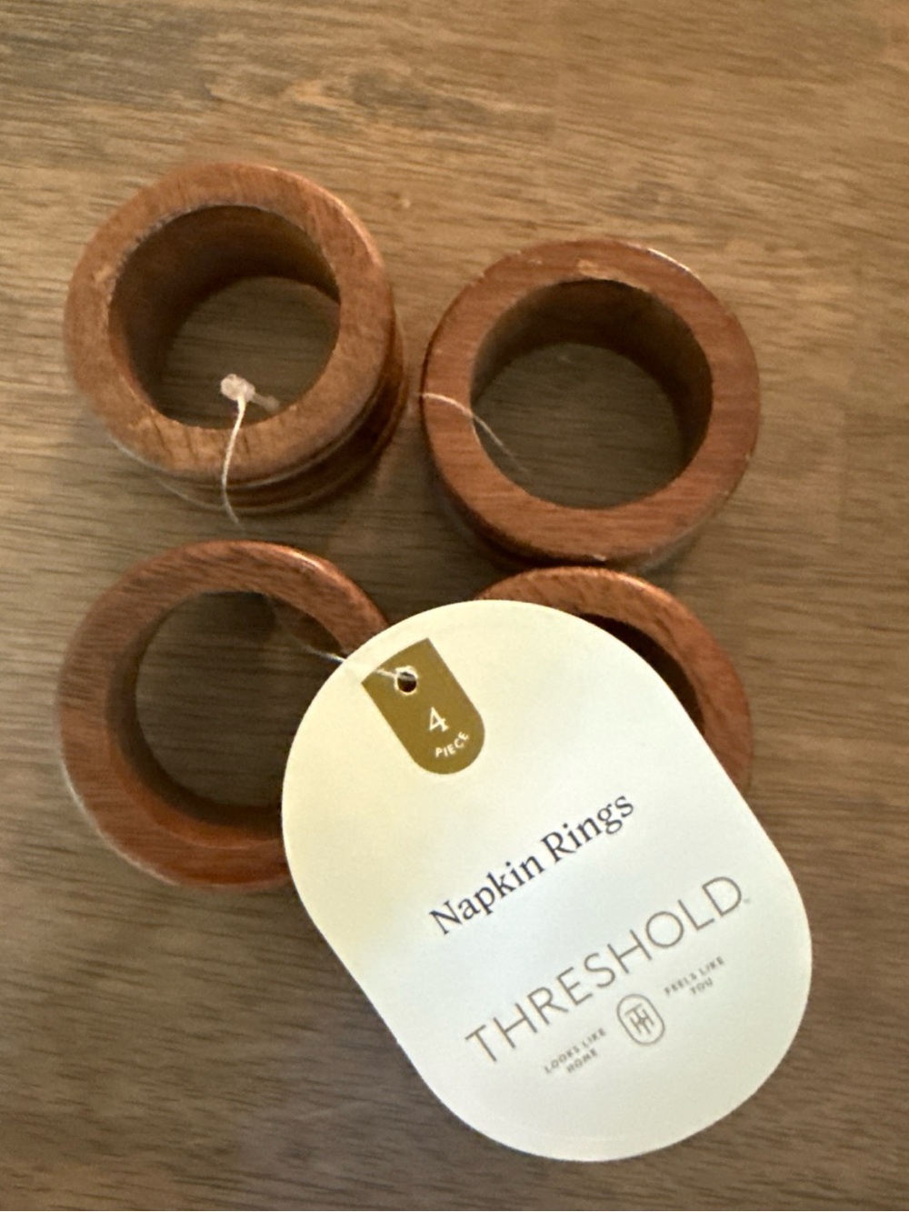 Threshold Wooden Napkin Rings - Warm Brown Set of 4